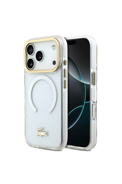 Lacoste Удароустойчив матиран MagSafe калъф за iPhone 17 Pro - Бял