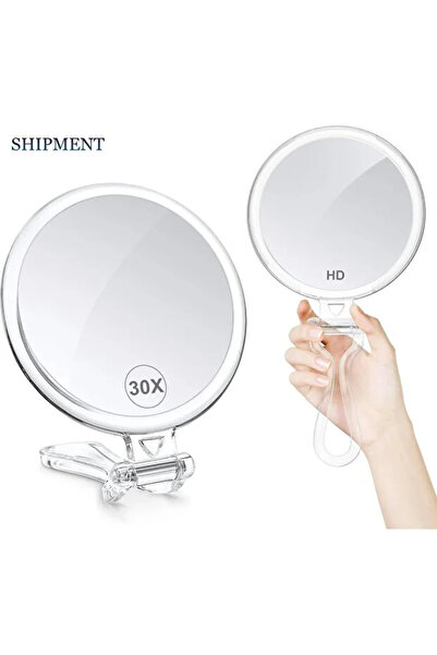 Renvox Çift Taraflı Seyahat Tipi 30X Büyüteçli Makyaj Aynası Saplı El Aynası