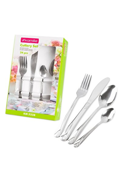 Kamille 24-piece cutlery set, stainless steel, for 6 people, glossy, elegant