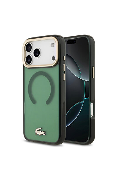 Lacoste iPhone 17 Pro Max Uyumlu Kılıf Orjinal Lisanslı M-safeli Gold Timsah Logolu Buzlu Kapak Yeşil
