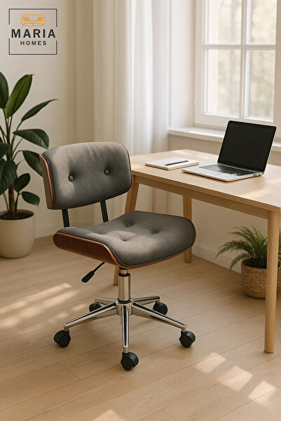 MARIA HOMES كرسي مكتب دوار رمادي داكن بعجلات، كرسي مكتب قابل للتعديل من منتصف القرن