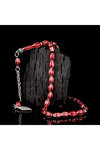 Tesbihsepetim Kırmızı Renk Mine İşlemeli Metal 6 Yarma Model Tesbih