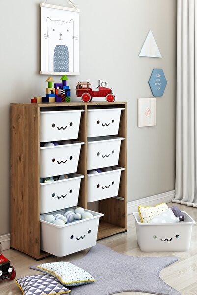 DEKOZUM KİDS Gülen Yüzlü 8 Large Sepetli Dolap Oyuncak Dolabı Çok Amaçlı Mutf...