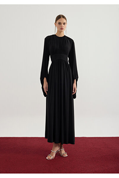 Birgül Bektaş Wide Balloon Sleeve Gathered Dress