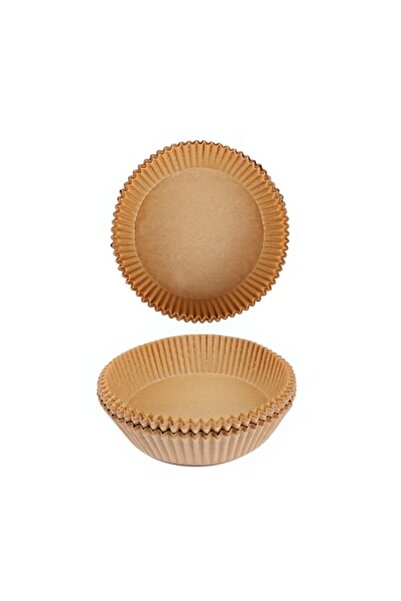 topbazar Set 100 hartii de copt pentru AirFryer, Rotund, 20 x 4.5 cm, Maro,