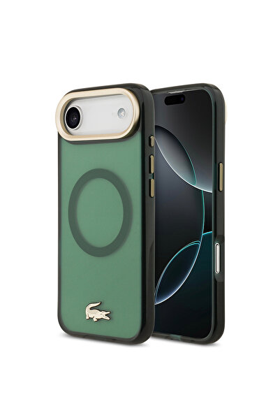 Lacoste iPhone 17 Air Compatible Case Original Licensed M-Safe Featured Gold Crocodile Logo Frosted Cover Green