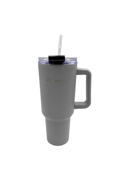 Kamille thermal mug 1200ml, stainless steel, lid with straw, gray, 26x10cm, K...