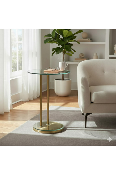 terndat طاولة خدمة حديد ذهبي سطح زجاج شفاف - بتصميم فاخر وأنيق