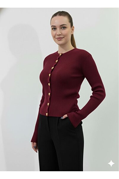 peri tower New Season Women's Side B Ruched Detail Heart Buttoned Knitwear Cardigan 0048