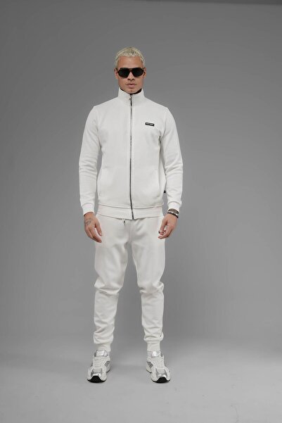 SOFTWAY Φούτερ Unisex Regular Fit με ψηλός λαιμός τσέπες με φερμουάρ - Λευκό