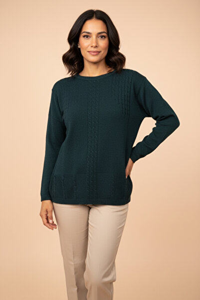 Ravencia Women's Crew Neck Stretch Fabric Patterned Knitwear Mother Sweater