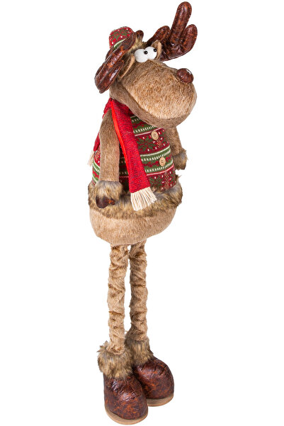 Herdekora Christmas Ornament, Deer Man, Brown - with Extendable Legs, Red Scarf, 30X60-100 cm