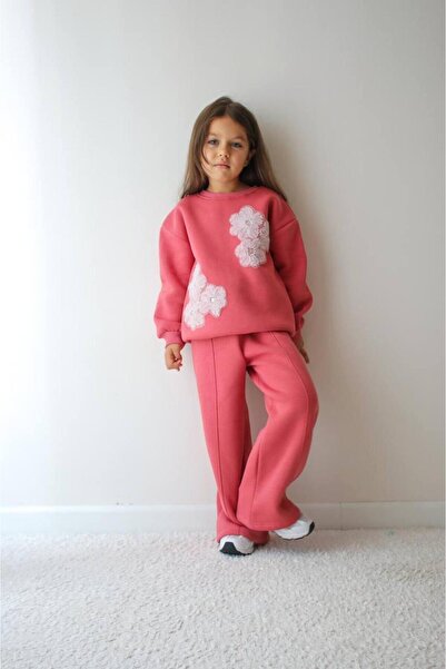 NURTOPU Girls' Set, Top and Bottom Set, 3-Thread, Thick Inside, Winter, Full Lycra Cotton Fabric, Flexible