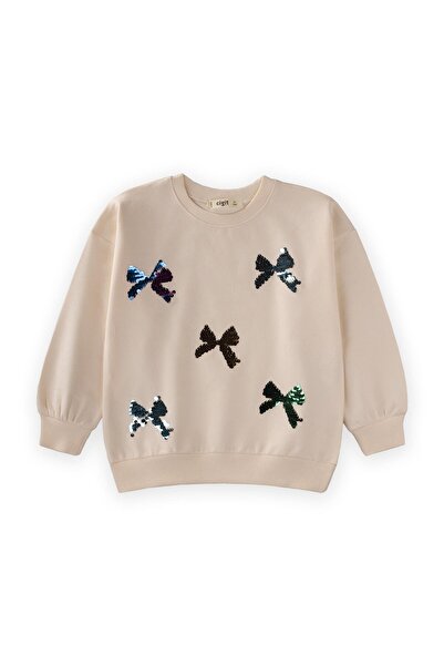 Cigit Sequin Sweatshirt 2-10 Years Old Ecru