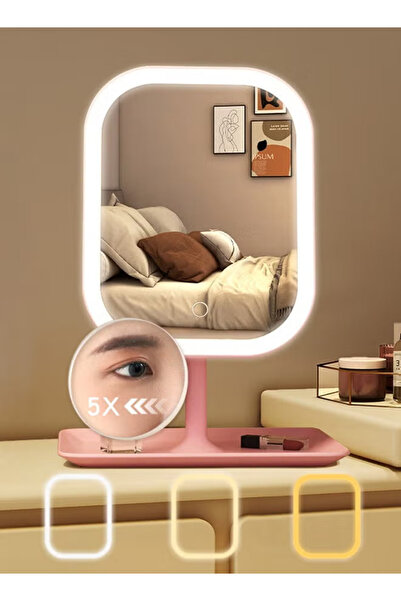 Store Led Işıklı Usb Şarjlı Dikdörtgen Masa Üstü Makyaj Aynası Makyaj Aynası Dokunmatik