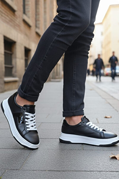 Weynes Men's Black and White High Sole Striped Casual Sports Shoes Wsb4118