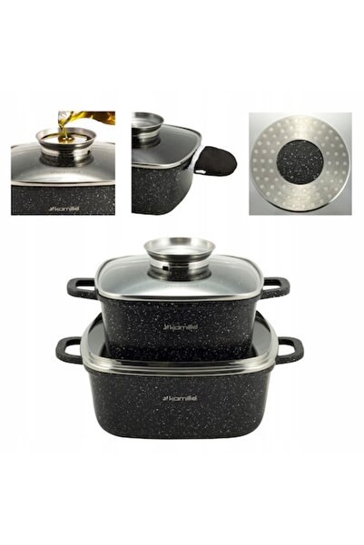Kamille 4-piece Marble Pot Set, 2.3L & 4.4L, Induction, Glass Lids