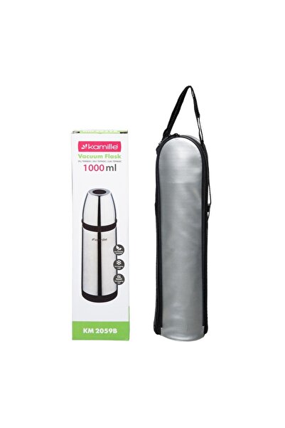 Kamille Vacuum flask KM-2059B, 1L, stainless steel, black with brown or red inserts