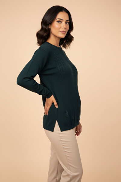 Ravencia Women's Crew Neck Stretch Fabric Patterned Knitwear Mother Sweater