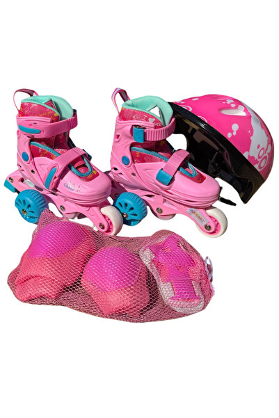 Krista Kids roller skates LW-R6BTS, pink M, sizes 29-32, assist wheels, with protective gear