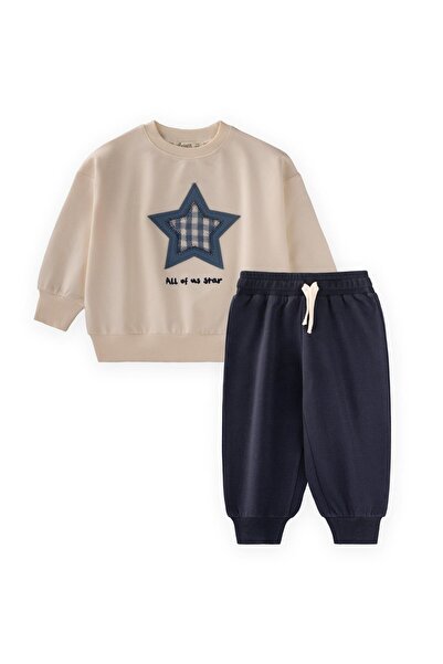 Cigit Sweatshirt Set 1-7 Years Old Ecru Navy Blue