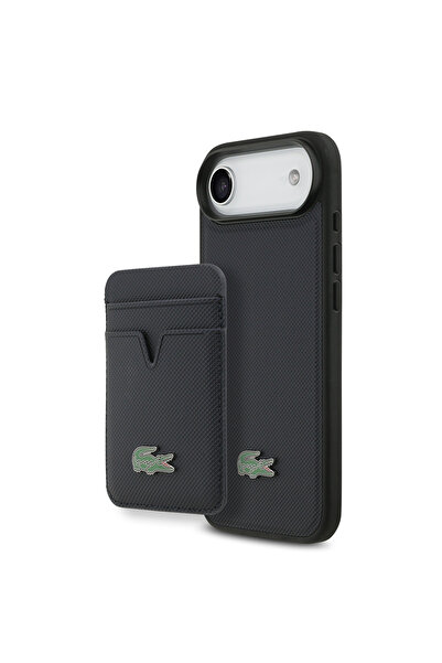 Lacoste iPhone 17 Air Case Licensed M-Safeli Pu Pike Patterned Metal Logo Card Holder Cover Navy Blue