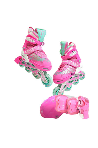 Krista 2 in 1 roller skates, R09 with helmet, elbow, knee pads, adjustable sizes 35-38, pink M