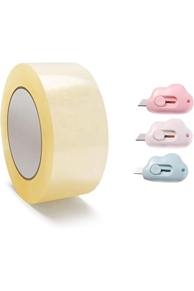 Promass شريط تغليف شفاف شديد التحمل 2 بوصة × 100 ياردة مع قاطع جيب صغير