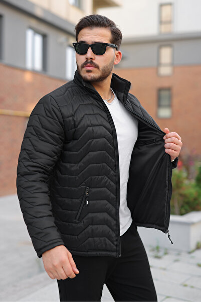 comstar Men's Winter Zippered Casual Quilted Black Puffer Jacket