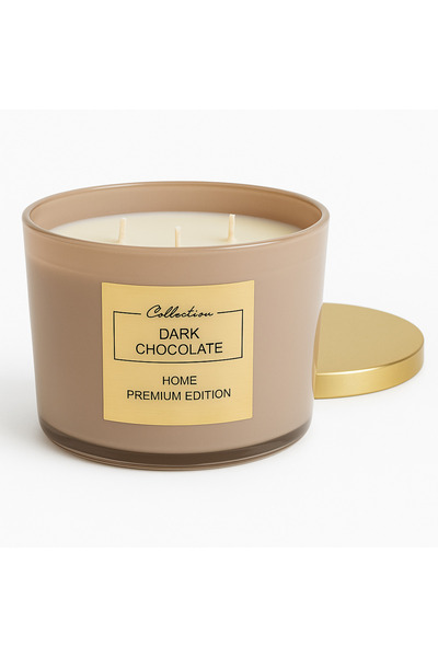COLLECTİON Home Premium Scented Candle "Dark Chocolate" – 3 Cotton Wicks, 440g, 35h Burn Time
