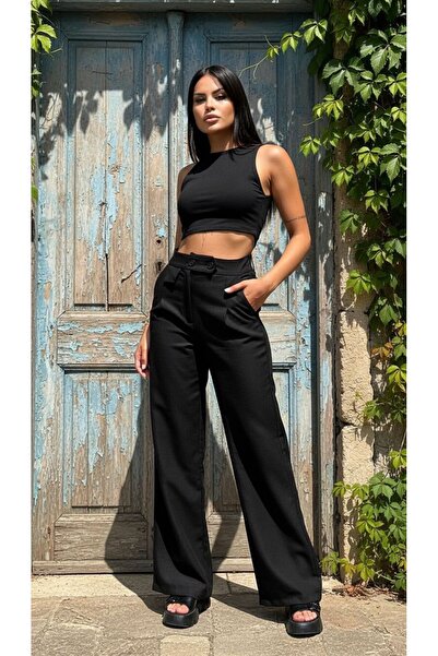 MODAF YÜKSEK BEL ÇİFT DÜĞMELİ CEP KAPAKLI PANTOLON