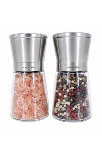 Kamille Set of 2 Salt and Pepper Grinders, Glass Body -