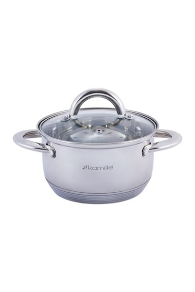 Kamille stainless steel pot with glass lid, 1.7 L, 16 cm, 7-layer induction base