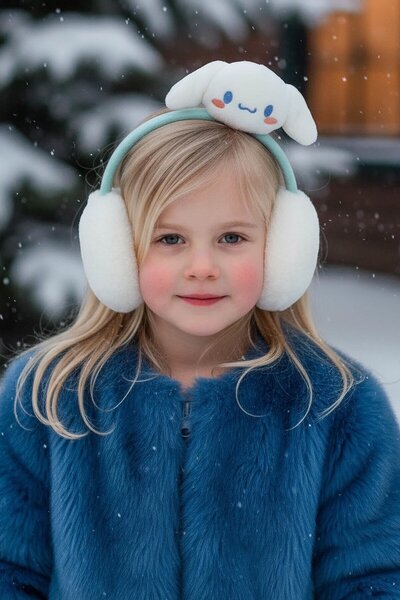 TAKIŞTIR Children's Plush Headphones with White and Blue Color Teddy Bear Figure
