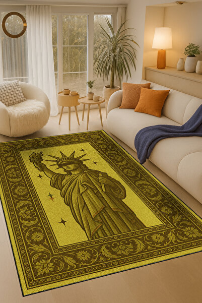 Rugs Modern Halı سجادة ديكور عصرية من MOSSO بنمط تمثال الحرية الأصفر وقاعدة م...
