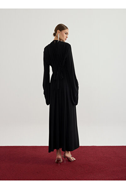 Birgül Bektaş Wide Balloon Sleeve Gathered Dress