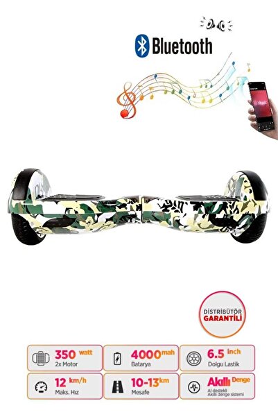 CityMate Hoverboard Elektrikli Kaykay Bluetooth Hoparlörlü 6.5 inch Yeşil Kamuflaj D07