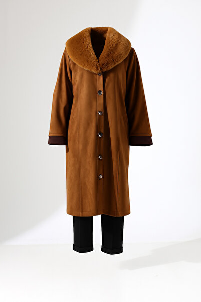 Fi'l Arz Fashion Shawl Collar Fur Detail Long Coat