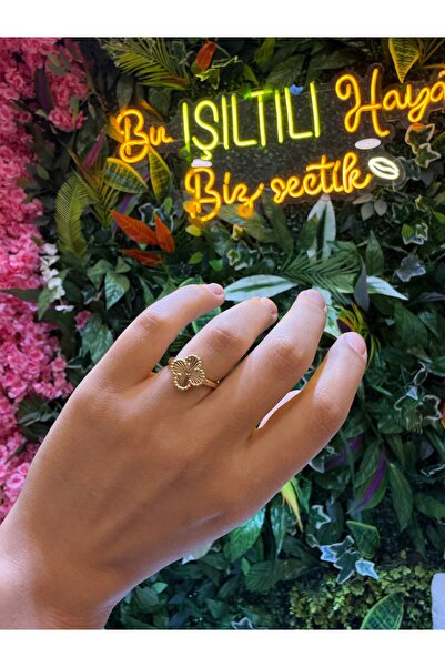 Stainlless Steel Kadın Gold Dört Yapraklı Yonca Yüzük