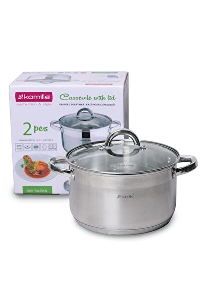 Kamille Oală cu capac de sticlă, Kamille, oțel inoxidabil, 24 cm, 6,5 L, argintiu/transparent