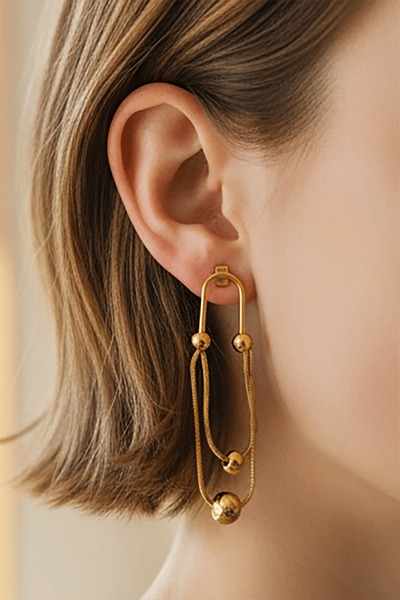 TAKIŞTIR أقراط متدلية من الفولاذ باللون الذهبي (زوج)