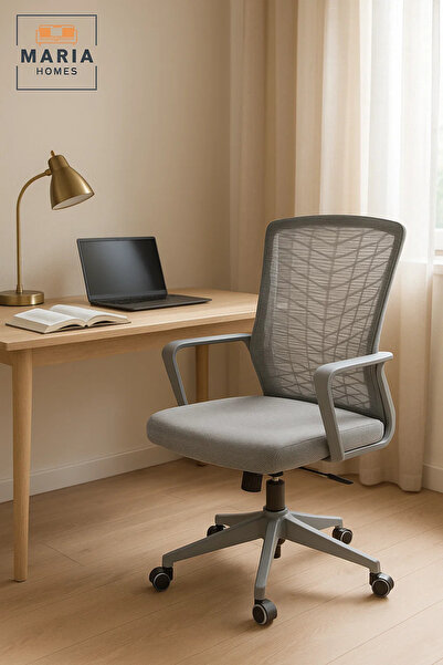 MARIA HOMES Ergonomic Grey Office Chair with Mesh Back – Swivel, Adjustable Height & Lumbar Support