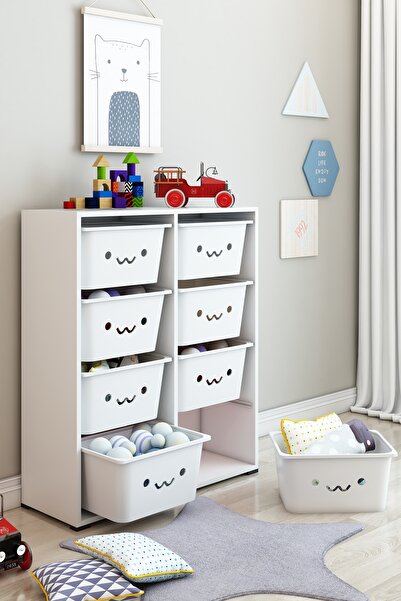 DEKOZUM KİDS Gülen Yüzlü 8 Large Sepetli Dolap Oyuncak Dolabı Çok Amaçlı Mutf...