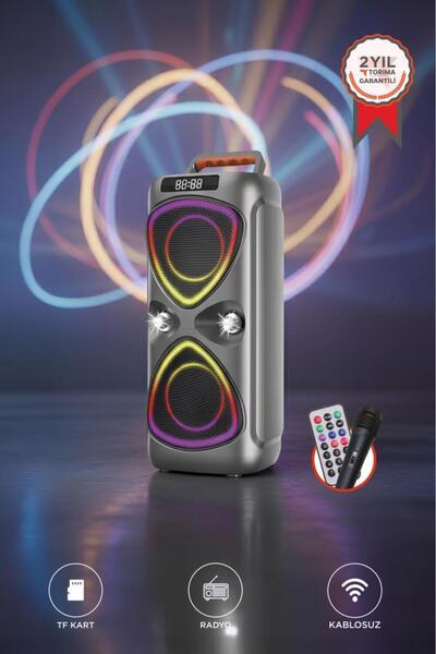 Torima Bluetooh Hoparlör Mikrofonlu Led Işıklı Parti Speaker D78 Gri