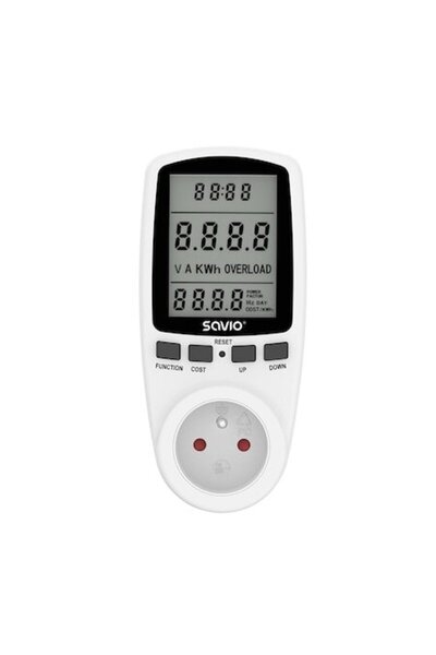 Savio AE-01 Energy Meter Socket, LCD Display, 3680W, White