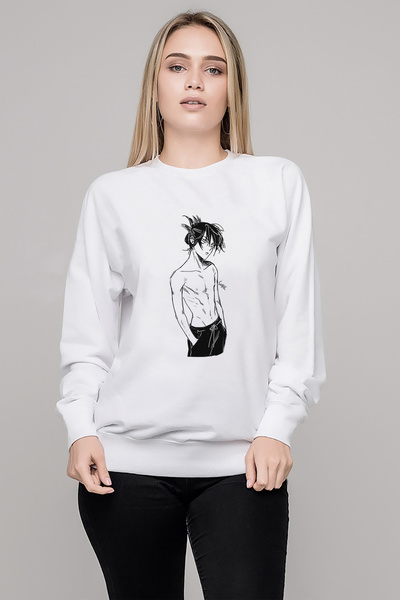 QIVI سويت شيرت أنمي وان بانش مان سونيك مطبوع للسيدات باللون الأبيض بأكمام طويلة