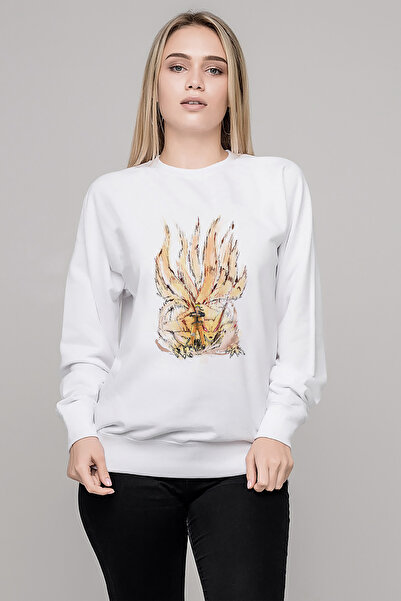 QIVI سويت شيرت أنمي ناروتو إيتاشي مطبوع للسيدات باللون الأبيض بأكمام طويلة