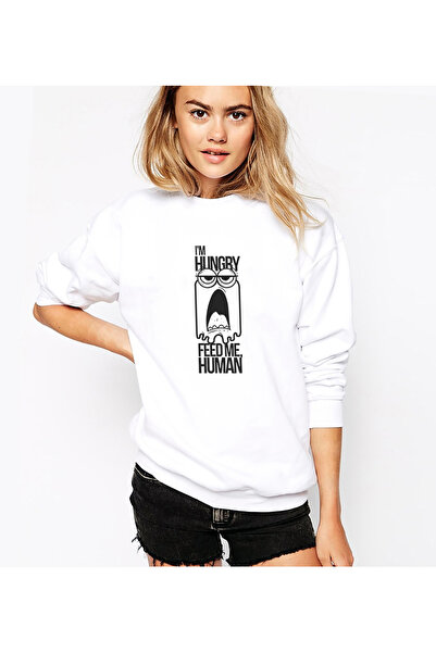 QIVI I'Am a Drunk Printed White Women's Knitted Sweatshirt Long Sleeve