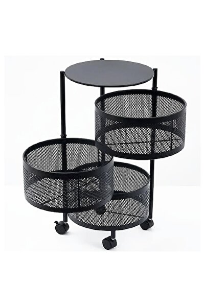 SUPER TRENDS Raft metalic rotund, 3 coșuri perforate, oțel carbon, roți, rota...