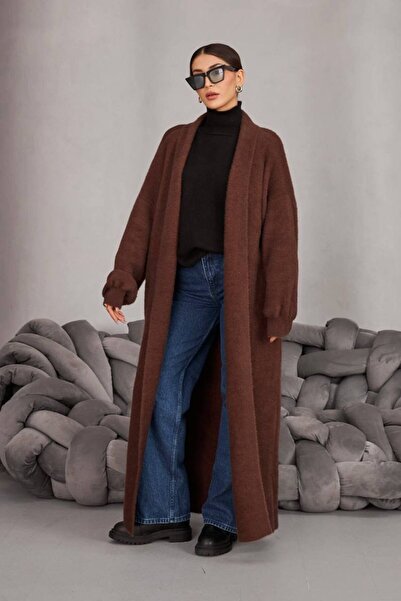 MY DEPO Women's Bearded Knitwear Soft Long Cardigan